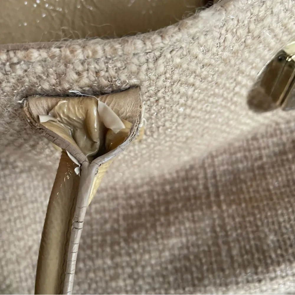 Kate spade tweed wool burlap and‎ patent leather large Slouchy Satchel tote